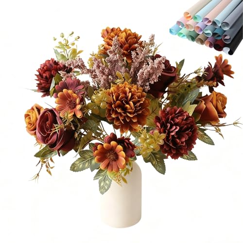 Ramo otoñal de flores secas con rosas 34 cm 5 piezas