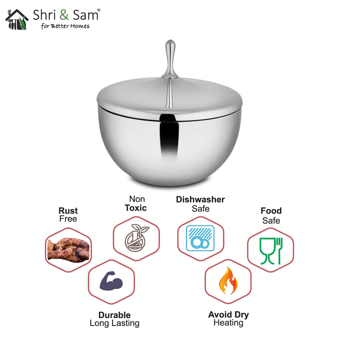 Shri & Sam Stainless Steel Solid Nifty Donga with Lid (Silver, 17cm) 2