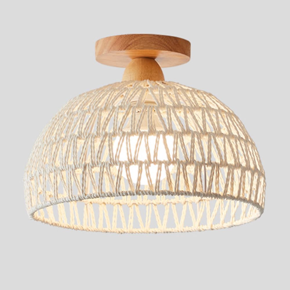 Lámpara de pasillo vintage en madera y ratán tejida de forma artesanal