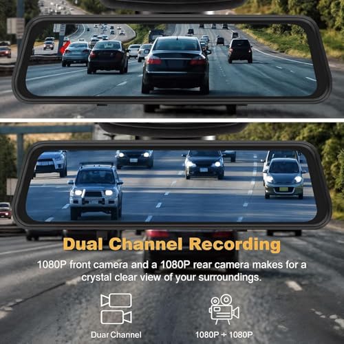 4K Rear View Mirror Dash Camera for Car Security Front and Rear Dash Cam, Dashcam 10’’ Touch Screen Dual Cameras Car Video Recorder Night Vision G-Sensor Parking Assistance 24H Parking Monitor by METRICSQUARE - Image 2