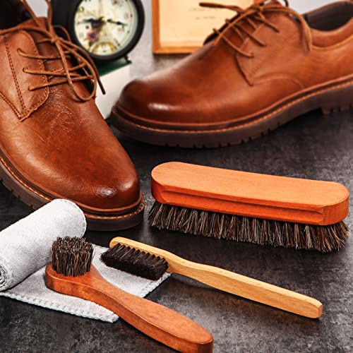 Zjoey 4 Pcs Horsehair Shine Shoes Brush Kit Polish Dauber Applicators Cleaning Leather Shoes Boots Care Brushes Suede Cleaner Brush With Microfiber Shoe Cloth thumb #5