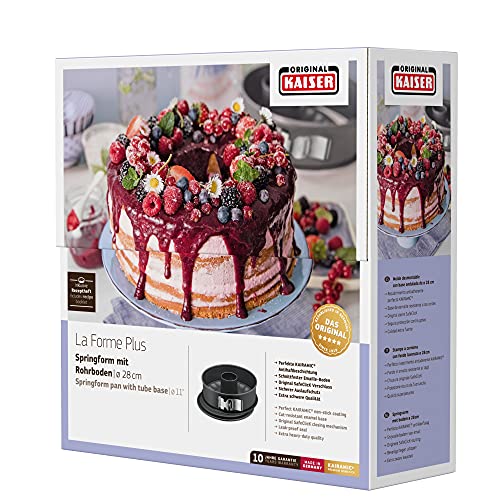 Foto von Original Kaiser La Forme Plus Springform 28 cm rund, Backform mit 2 Böden, Flach- und Rohrboden, SafeClick-Verschluss, Kuchenorm mit Emailleboden, antihaftbeschichtet, schnittfest, auslaufsicher