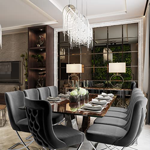 Ottomanson Royal Collection Dining Chair, Set Of 4, Microfiber, Grey/Silver Legs #TOP6