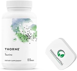PremiumVital, Thorne Research, Taurine, 500mg, 90 Vegan Capsules, with Practical Pillbox, Lab-Tested, Soy-Free, Gluten-Free, Non-GMO