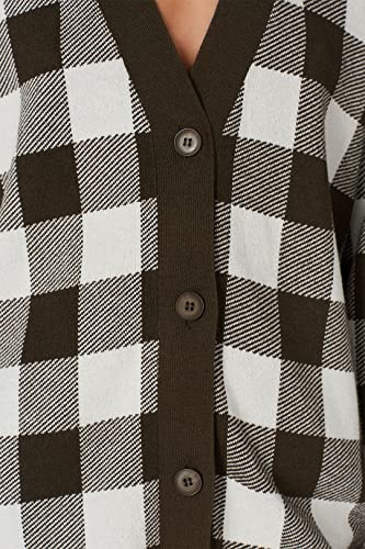 Image of Sita Murt Women's Oversized Checkered V-Neck Cardigan, Brown