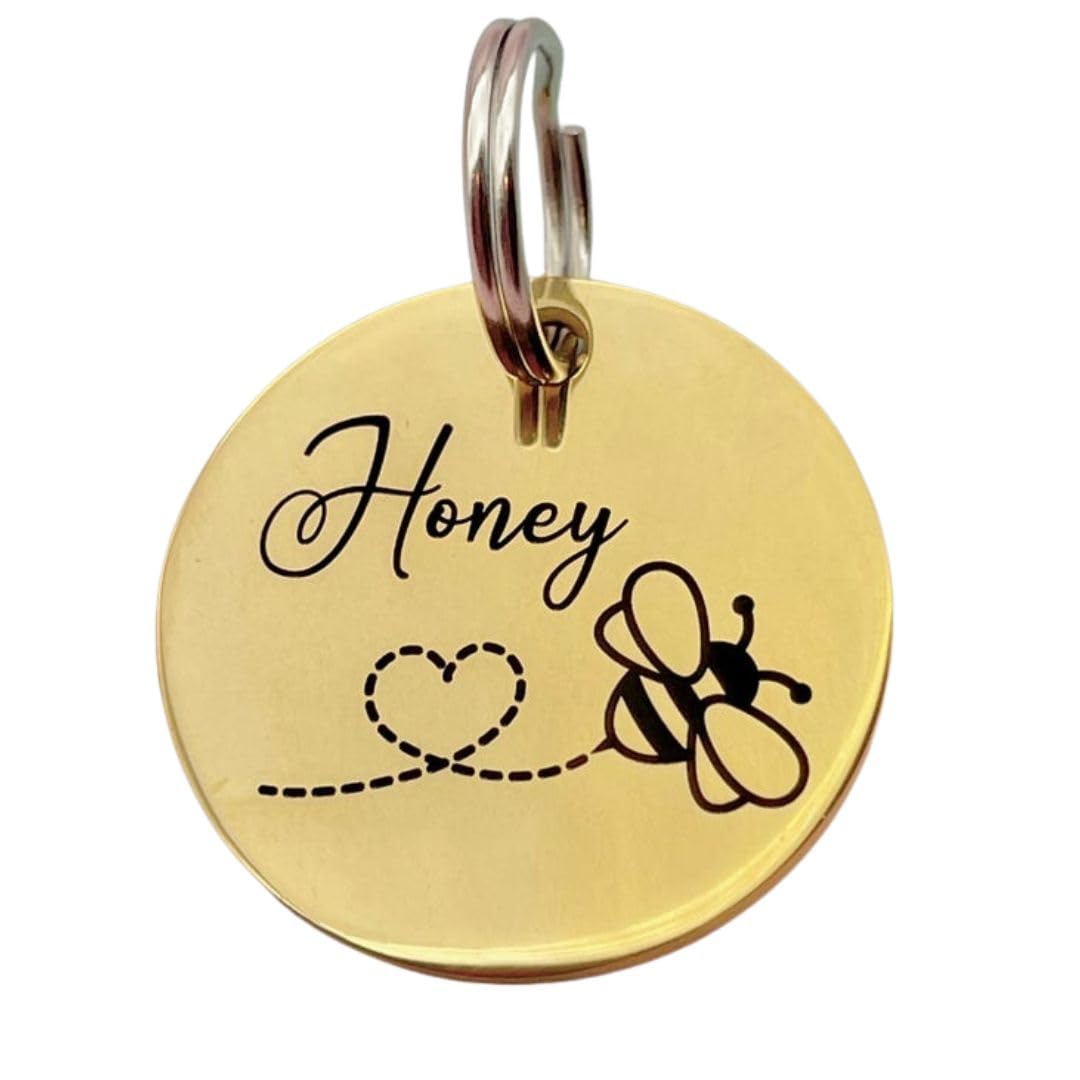 Personalised Bee Dog ID Tag – Custom Pet Name & Contact Details – Stainless Steel Dog & Cat Identity Tag – Valentine’s Day Gift for Pet Lovers