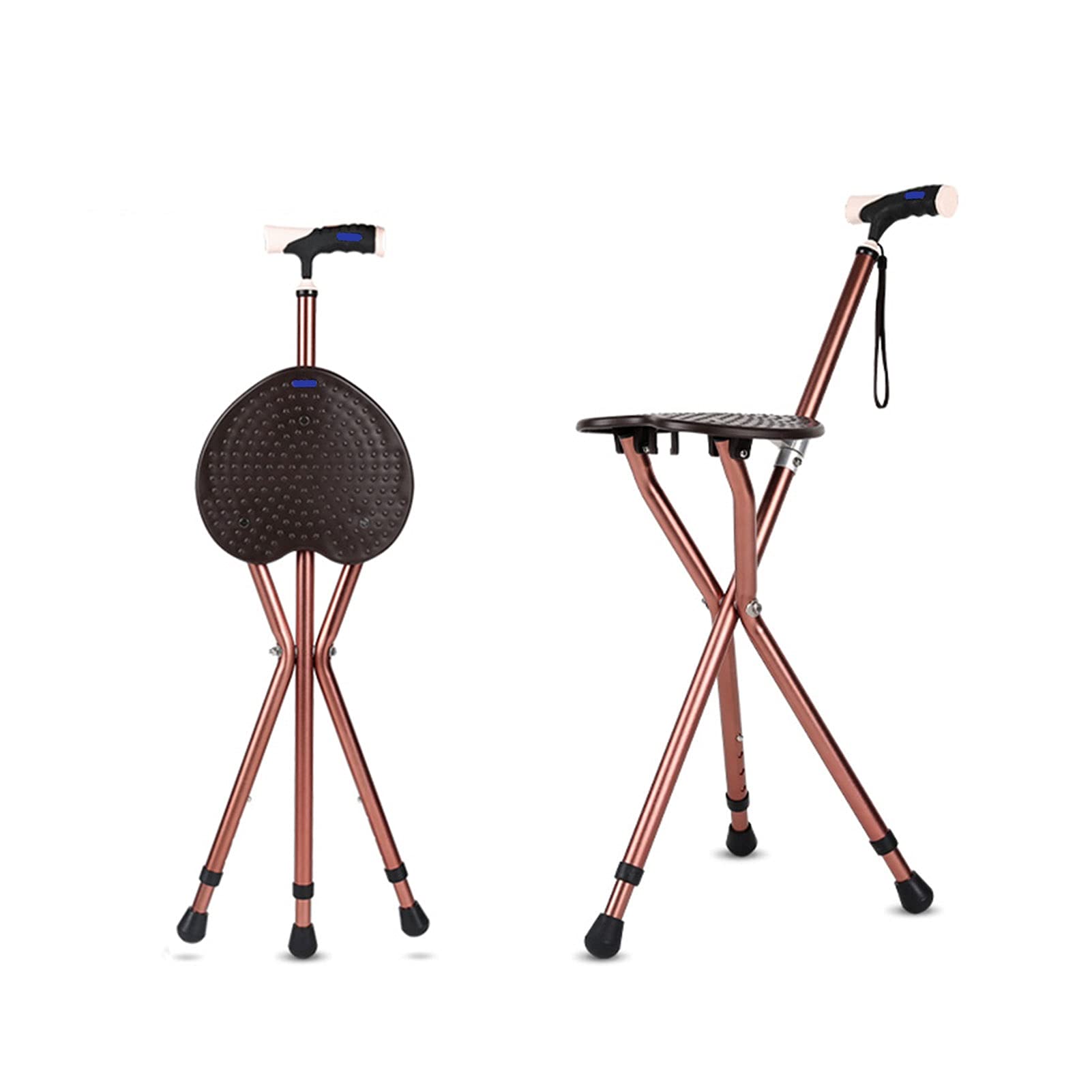 Asiento de caña plegable, silla de muleta ajustable de altura con luz LED, asiento de aleación de aleación de aluminio antideslizante para personas mayores, discapacitados mayores, base antideslizante