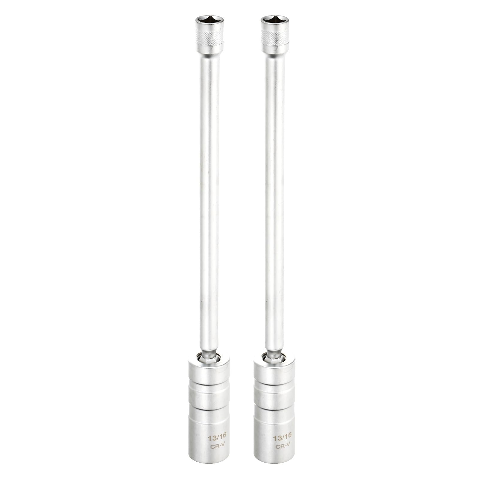 QUARKZMAN 2 Pezzi Set Presa Candele 3/8" Drive 13/16" Snodo Magnetico 12 Punti Parete Sottile Lunga Presa Candele con Snodo A 360 Gradi CR-V Acciaio, Argento