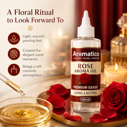 Image of AROMATICO Pure Rose Diffuser Oil with Long-Lasting Fragrance for Homes, Offices & Showrooms. Ideal for Diffusers, Reed Diffusers, Air-Purifiers & Candles 100 ml