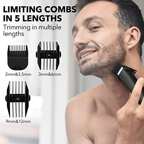 Beesjuy Intimbereich Rasierer Männer, Elektrischer Körperrasierer für Herren, Elektrischer Leistenhaarschneider mit LED, IPX7 Wasserdichter, inkl 3 Aufsteckkämme, 90 Min. Laufzeit, mit Ladestation - Image 7