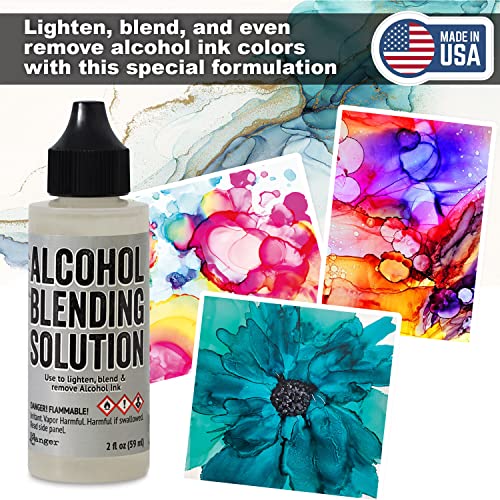 Alcohol Ink Blending Solution - Ranger Blending Solution Tim Holtz 2-Ounce, Alcohol Ink Supplies 6 Pixiss Blending Brush Pens #TOP1