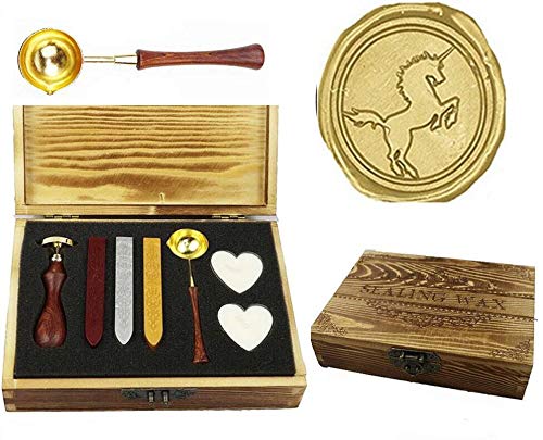 Ensemble tampon cire licorne de qualité supérieure avec cuillère en bois et bougie d'étanchéité