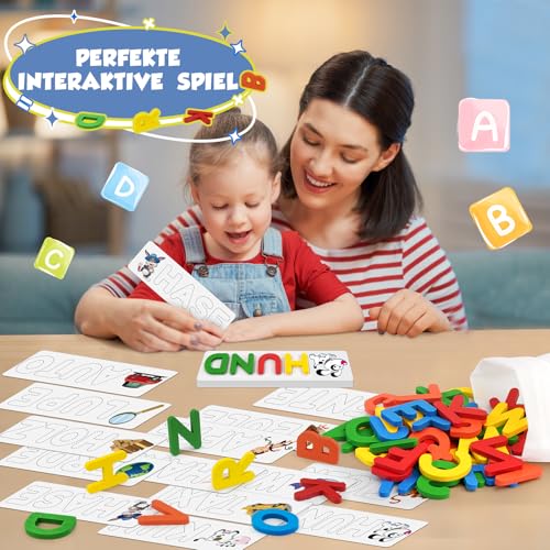 Joozmui Spielzeug ab 3 4 5 6 7 8 Jahre Mädchen, Buchstaben Lernen Lernspiele ab 3-8 Jahre Kinderspielzeug ab 3-8 Jahre Steckpuzzle Holz Montessori Spielzeug ab 3-8 Jahre Junge Einschulung Geschenk