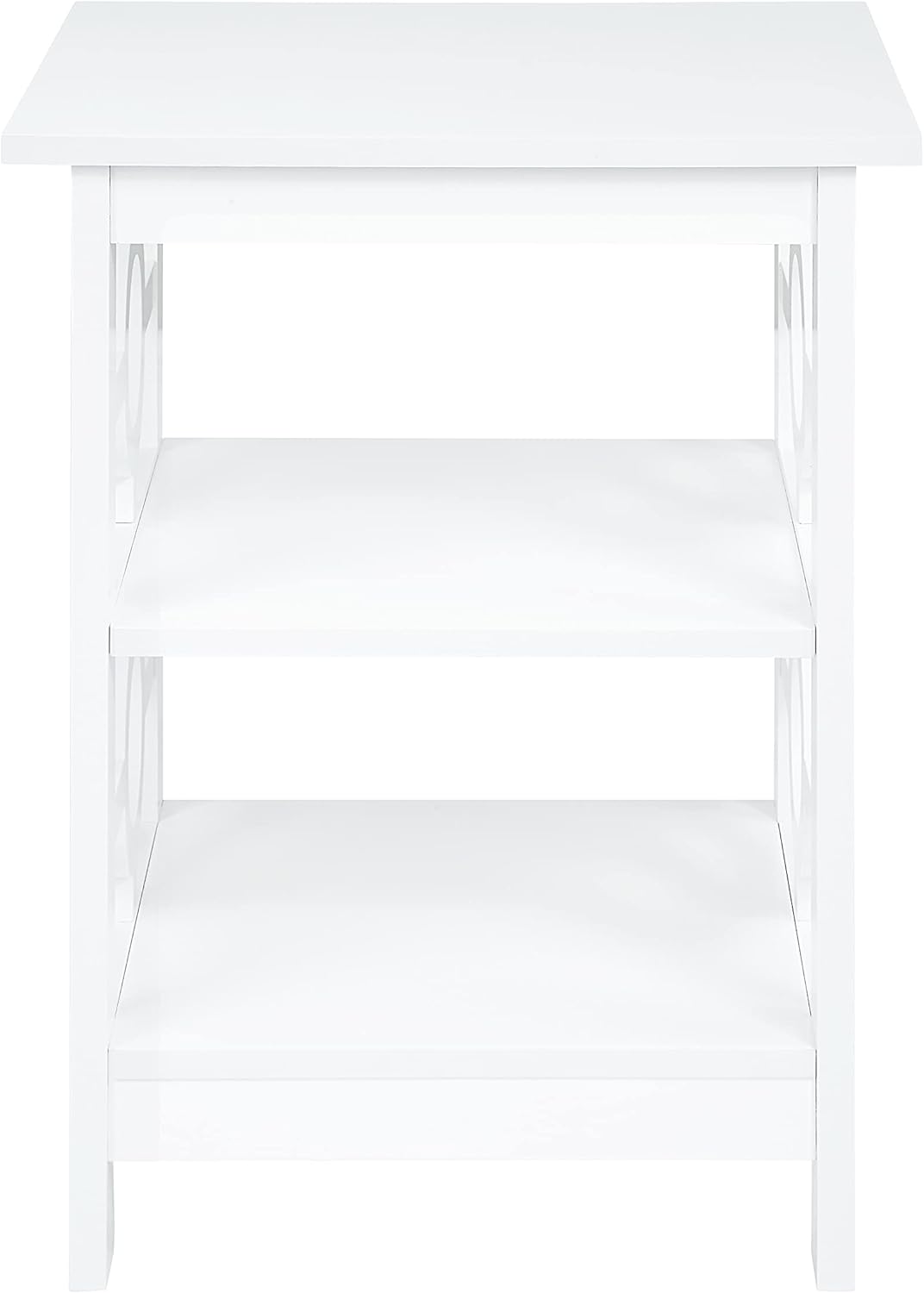 RAAMZO White Finish Wooden Circle Design Chair Side End Table Nightstand Phone Stand with 3-Tier Shelf