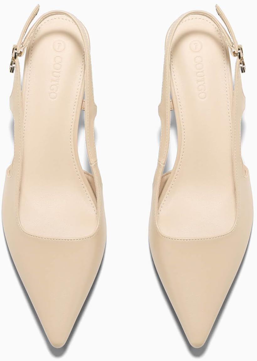 Coutgo Womens Low Kitten Heels Slingback Pumps Closed Pointed Toe Buckle Party Work Dress Shoes - Image 6
