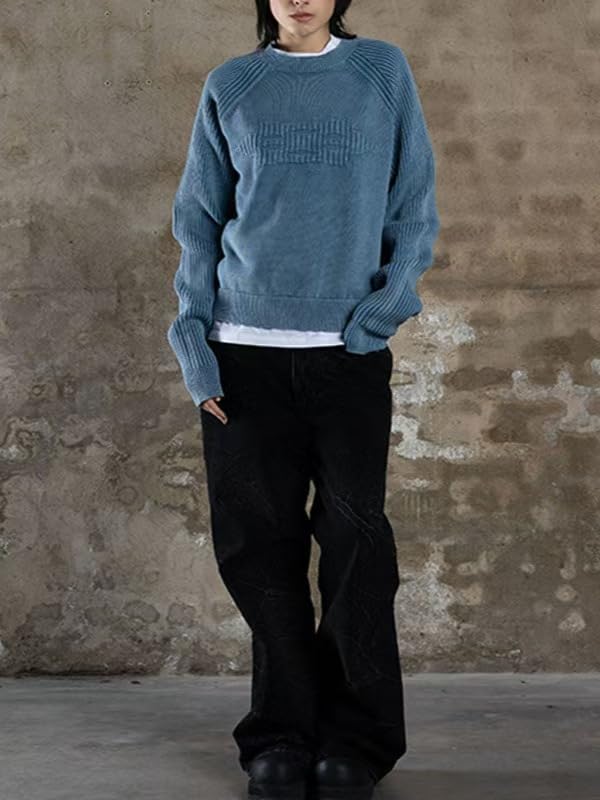 Men's Goth Sweaters Geometric Pattern Crew Neck Knit Pullover Vintage Y2K Knit Casual Pullover Unisex Sweaters2