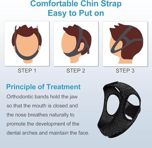 Anti Snoring Devices, Chin Strap for Sleeping, Adjustable Breathable Chin Strap for Men and Women Sleeping, Airflow Jaw Strap for Sleep Apnea - Black, 55CM
