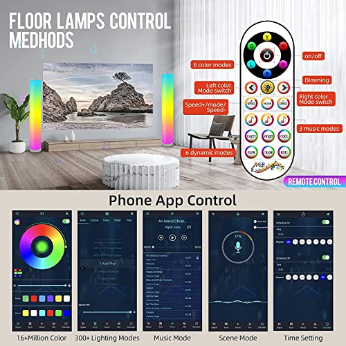 Led Floor Lamps For Living Room, Rgb Standing Lamps For Bedroom, Modern Tall Lamps With Music Sync, Time Setting, App Phone Control, Dimmable Color Changing Corner Lamps For Gaming Room -3Pcs #TOP2
