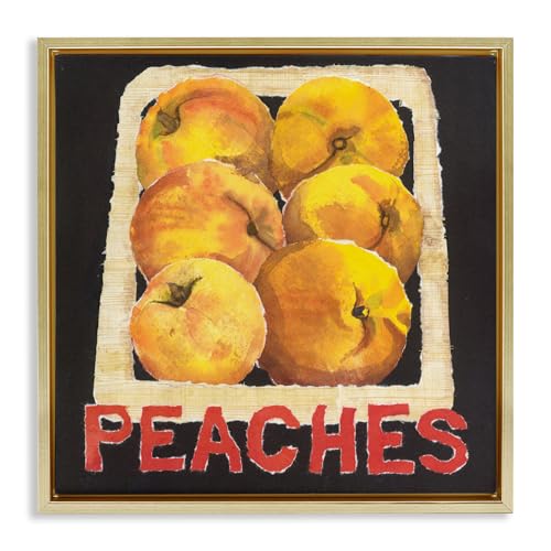 Collaged Garden Peaches, 24 x 24 Inch Canvas in Floater Frame