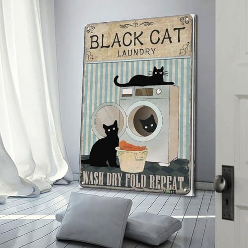 Poster mural décoratif chat noir rétro 20x30cm cadre vintage - 3