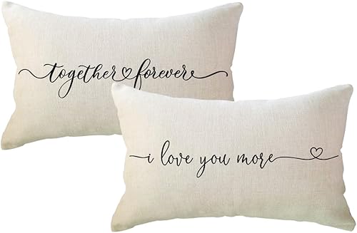 Vista 22 de Juego de 2 fundas de almohada lumbar con texto en inglés "I Love You More Together Forever", regalo para parejas, aniversario, boda, compromiso, día