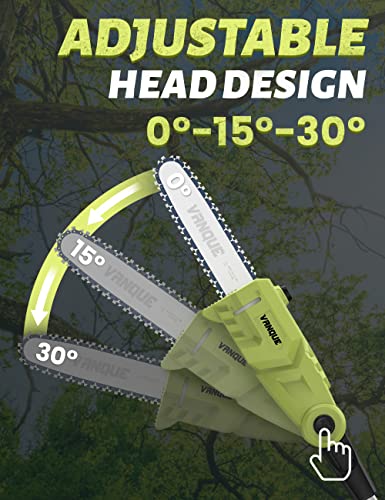 Vanque 20V Cordless Pole Saw, 15-Foot Max Reach Pole Saws For Tree Trimming, Battery Pole Saw For Branch Cutting, Trimming, Pruning, Adjustable Head & 8-Inch Bar And Chain, 4.0Ah Li-Ion Battery #TOP3