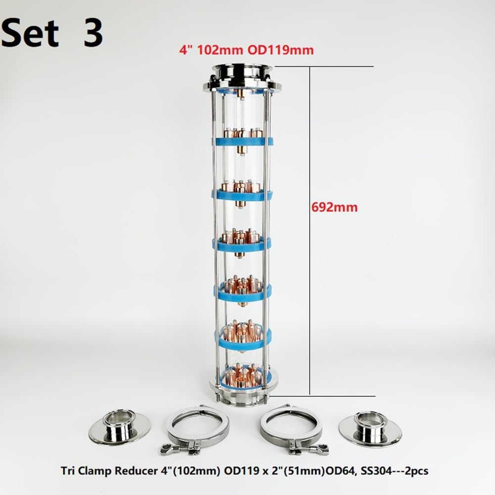 Colonna Di Distillazione, Colonna Con Lenti Di Distillazione Da 4" Con Set Di Piastre A Bolle In Rame Da 7 Pezzi For Birra Fatta In Casa, Colonna Di Distillazione A 7 Strati SS304 Argento(Set 3)
