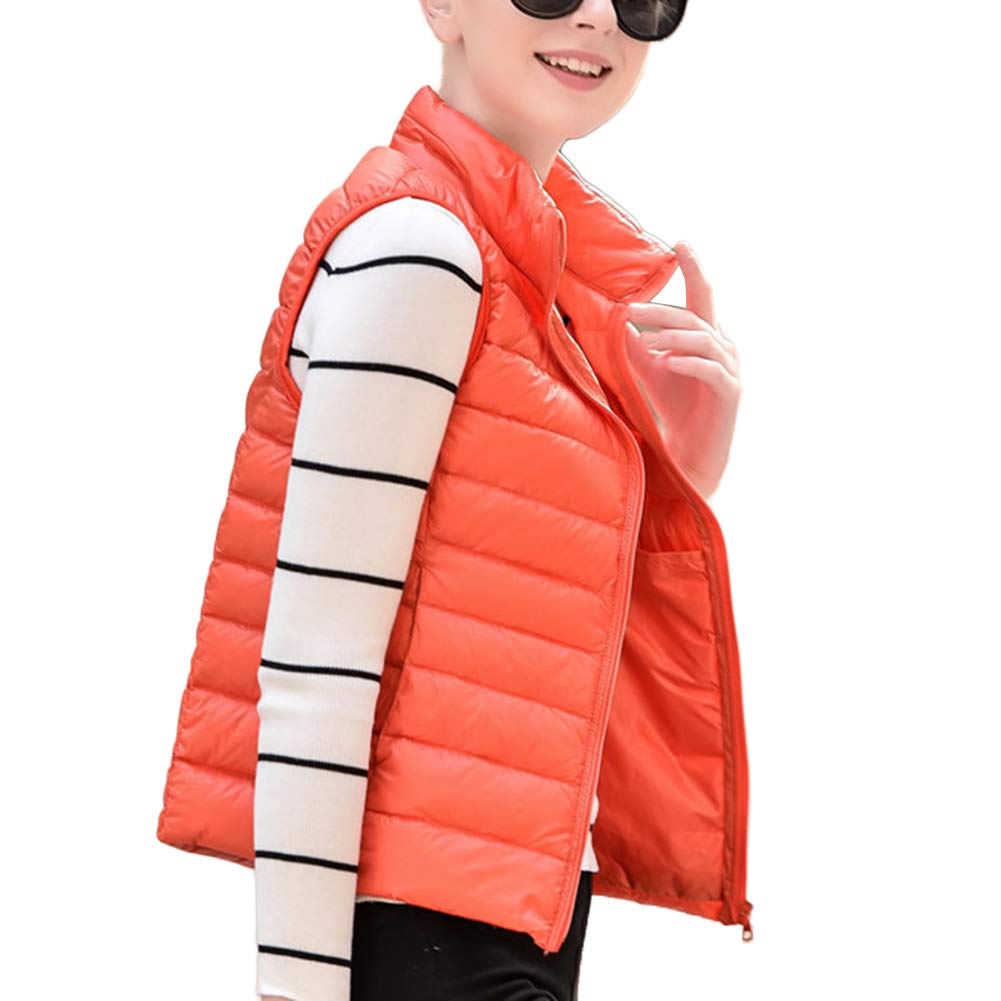 Youcai Women's Orange Packable Down Jacket Gilets Stand Collar Bodywarmer Lightweight Quilted Vest Jacket Padded Waistcoat,,L