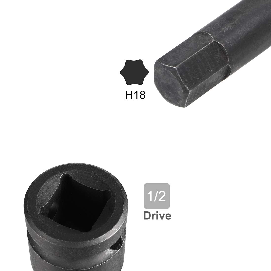 Sourcing Map 1/2" Antrieb Sechskant-Bit H18 (18mm) – Aus Chrom-Molybdän-Stahl, 78 Mm