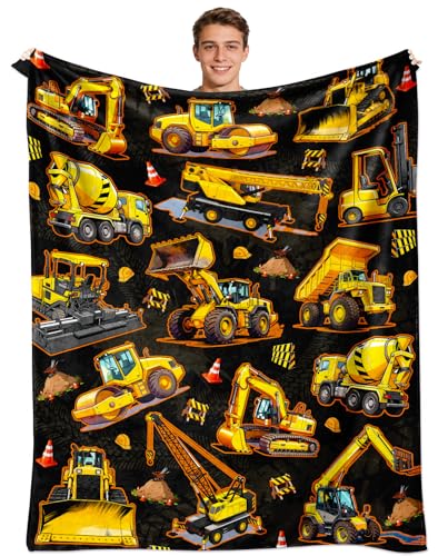 Construction Truck Gifts Blanket for Boys Ultra Soft Flannel Excavator Construction Themed Throw Blanket Excavator Trucks Lover Gifts for Birthday Bed Decor Teens Stuff 50X40