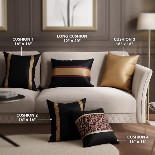 Image of Stoa Paris Cushion Covers for Home, Digital Printed Pillow Covers Set of 5, Throw Cushion Covers for Bed, Sofa, Home Decor - Eternal Glow, Midnight Black, Velvet Wine