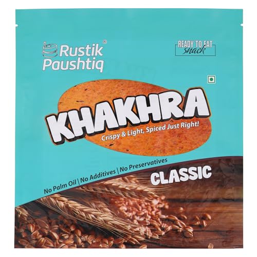 Image of RUSTIK PAUSHTIK Classic Khakhra - 200g Each | Whole Wheat Baked Khakhra | Gujarati Snack | Ready to Eat Tea Time Snack | Natural Ingredients | No Palm Oil (Pack of 4)