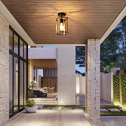 Black Pendant Light, Hanging Light Fixture with Wooden Frame, 40 Inch Height Adjustable for Kitchen Island, Dining Room, Farmhouse. (E26 Bulb Not Included) - Image 5