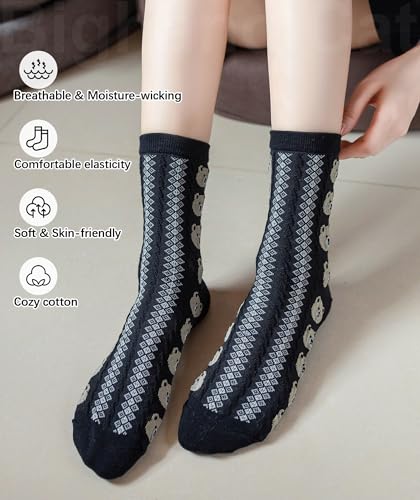 Image of IIG Womens Novelty Cotton Crew Socks Cute Animals Socks Fun Flower Socks (fit women's shoe size 5-9)