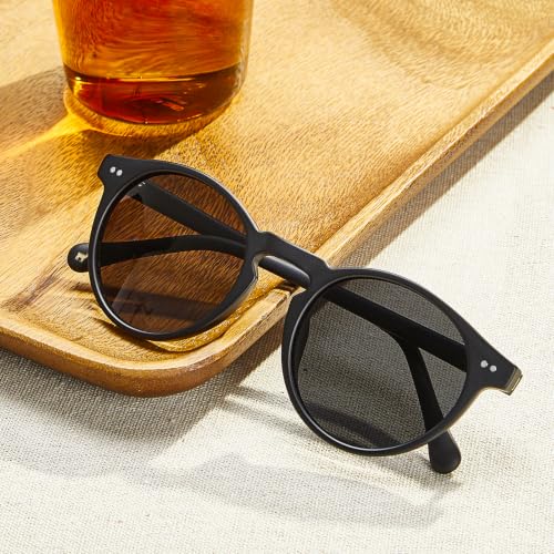 Image of CARFIA Vintage Round Polarized Sunglasses for Men Handcrafted Acetate Frame