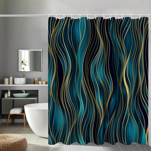 Rideau de douche 240x200 turquoise en tissu polyester lavable - 2