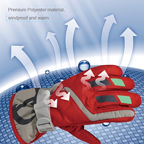 Children Ski Waterproof Gloves Winter Warm Outdoor Riding Thickening Gloves Yr.lover, Red, One Size #TOP3