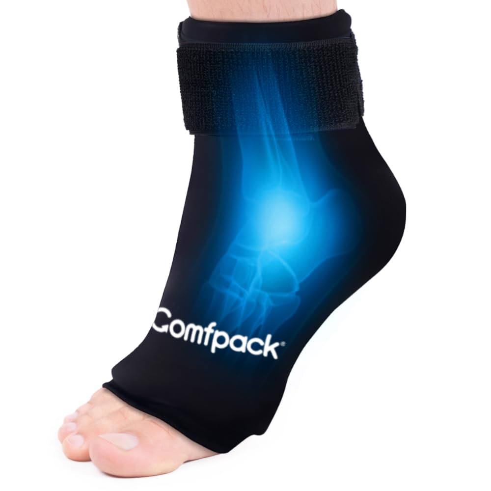 Comfpack Ice Pack for Ankle & Foot, Flexible Hot Cold Compress Gel Cold Pack Wrap for Achilles Tendonitis, Plantar Fasciitis, Swelling, Sprain, Foot Pain Relief, Heel Spur (Black)