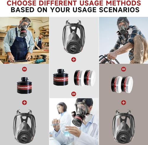 Image of Serplex Gas Masks with 10 Replacement Activated Carbon Filter Sheets, Gas Mask for Men, Reusable Full Face Respirator Mask Reusable Respirator Mask for Painting, Woodworking, Construction, Spraying