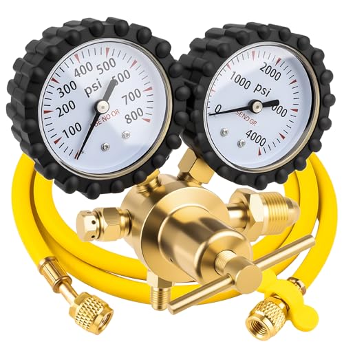 Siasky Nitrogen Regulator with 1/4-Inch Male Flare Outlet, 0-800 PSI Delivery Pressure, 78.7' Hose - Brass CGA580 Inlet, HVAC Nitrogen Tank Regulator Kit for AC Pressure Testing
