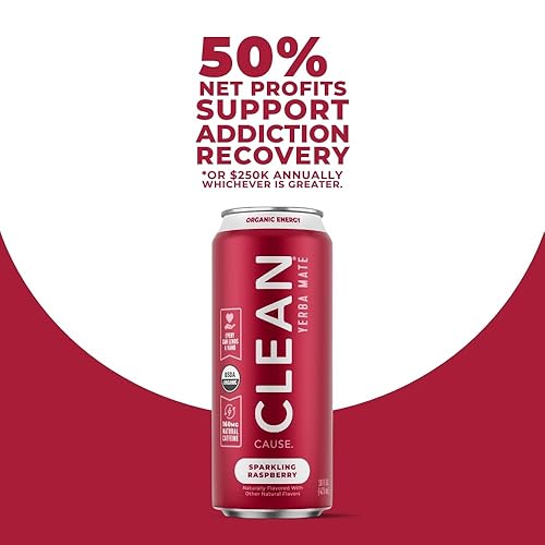 Miniatura 3 de Gaseosa de yerba mate de frambuesa, orgánica, baja en calorías y azúcar (160 mg de cafeína), latas de 16 onzas, paquete de 12 unidades – CLEAN Cause