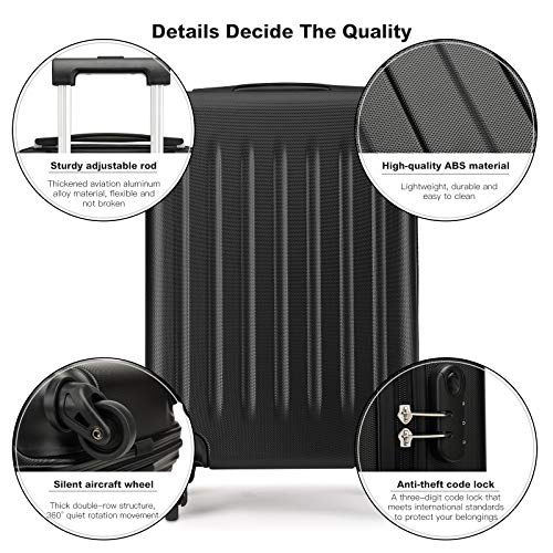 Kono Carry On Suitcase 19 Inch Hardside Carry On Luggage Small Suitcase With Spinner Wheels Lightweight Rolling Cabin Suitcase For Airplanes Travel(Black) #TOP5