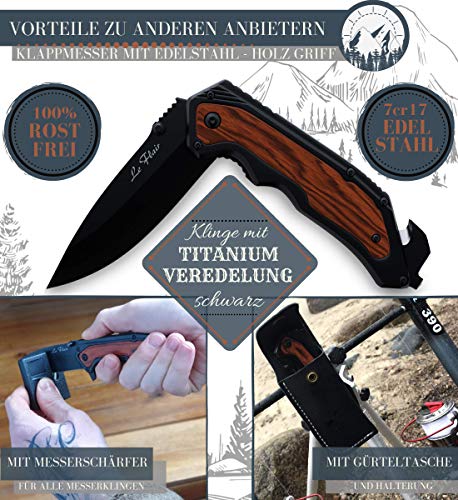 Le Flair Outdoor Knife, One-Handed Pocket Knife With 8.5 cm Stainless Steel Titanium Blade, Survival Knife With Corrosion Protection, Bushcraft Knife Incl. Knife Sharpener And Magnetic Box, Folding Knife - Image 8