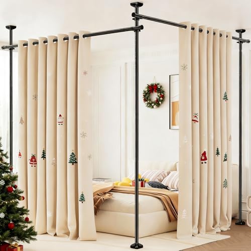 Bonpally Room Divider Curtain Rod, No Drilling Tension Rod for Room Separation, 4-10ft(H) 28-114inch(W) Adjustable Heavy Duty Floor to Ceiling Wall Divider Room Partition Privacy Separator, Black