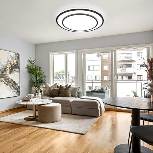 Wheatronic Black LED Flush Mount Ceiling Light Fixture 5CCT, Dimmable Light Fixture Ceiling Mount 16" 24W, Overhead Modern Close to Ceiling for Living Room, Foyer, Kitchen, Bedroom by Wheatronic - Used condition - Image 6