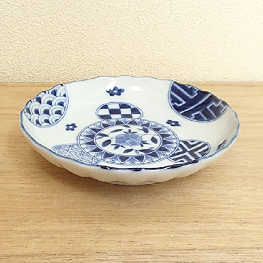 Amazon.co.jp: 藍丸紋菊型5.0皿 中皿 和皿 和食器 業務用 美濃焼