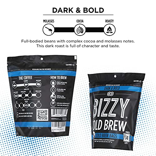 Bizzy Organic Cold Brew Coffee | Bundle | Coarse Ground Coffee | Dark & Bold 1 Lb + Dark & Bold Brew Bags 4-Count | 2 Pack #TOP1