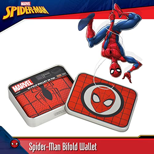 Concept One Marvel Spider-Man Bifold Wallet, Slim Wallet With Decorative Tin For Men And Women, Red #TOP1