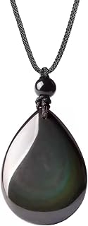 Apache's Tears Obsidian Water Drop Pendant Silent Guarding Mens Energy Necklace