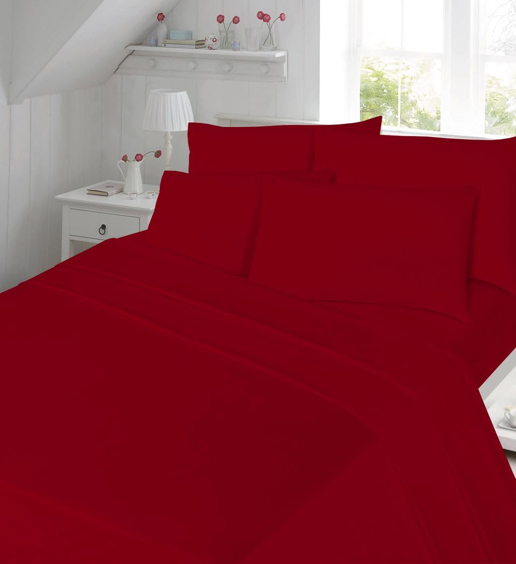 Dazzle Collection Flat Sheet 180 Thread Count Polycotton | 50% Cotton 50% Polyester | Non Iron Plain Flat Sheet Machine Washable (King, Red)